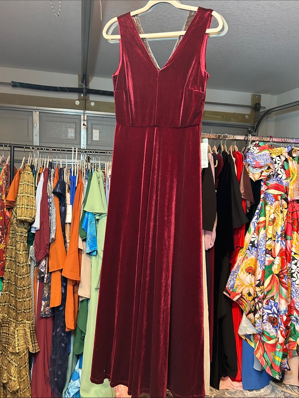 Love By Design Sleeveless V-Neck Velvet Maxi Dress in Burgundy